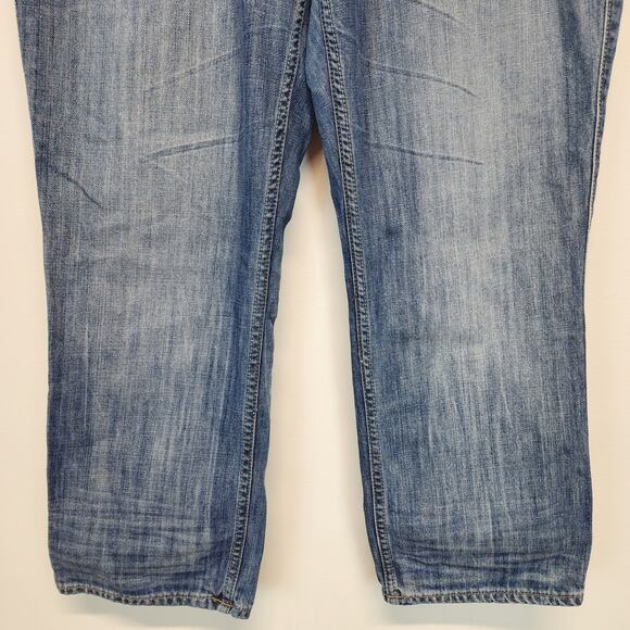 Express Straight Jeans Womens Size 12 34x26 Whiskered Button Fly Steampunk 2009 - Picture 4 of 12